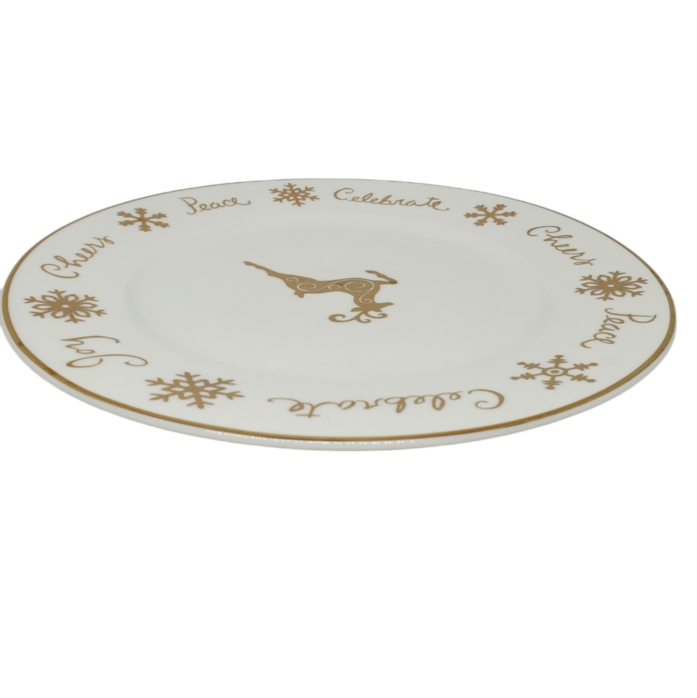 Gibson Designs Vtg Celebration Dinner Plate Gold Snowflakes Deer 2001 Pre-Owned - Picture 5 of 10
